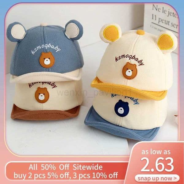 Cartoon Ear Baby Baseball Cap Cute Bear Kid Outdoor Sun Visors Cotton Toddler Peaked Hat Children Bonnet Toddler Casquette 6-18MXJ240729