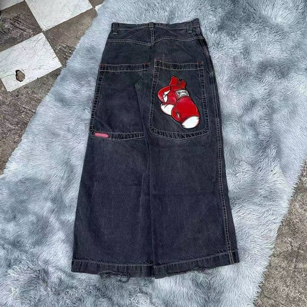 Men's Jeans Streetwear Hip Hop Cartoon Graphic Print Vintage Baggy Black Pants Men Women High Waist Wide Leg Trousers W260307