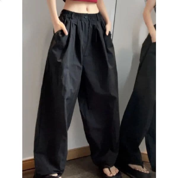 Dptown Casual Wide Women Vintage Strtwear Oversize Trousers Korean Fashion Black Cargo Pants Autumn Harajuku Retro Z260312 S260428