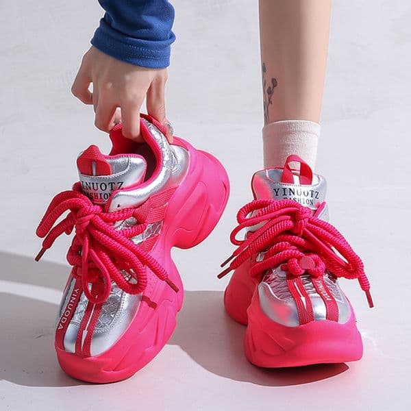 Mix Color Chunky Platform Sneakers Women Fashion Lace Up Thick Bottom Dad Shoes Woman 2023 Autumn Non-Slip Vulcanize Shoes Mujer