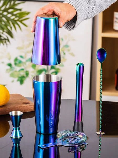 5pcs Rainbow Cocktail Shaker Bar SetBoston Shaker Tins Bartender Kit with 18oz 28oz Mixed Drink Shaker 240729