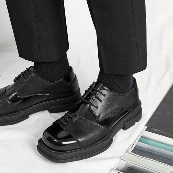 Genuine Leather Derby - Vintage Square Toe Men's Lace Up Wedding Dress Shoes 4 1b3b8