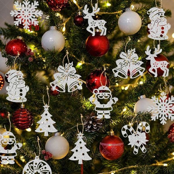 2024 New Christmas Tree Decorations Pendant Christmas Silver Powder Tripper New Year Party Scenario Room Decor
