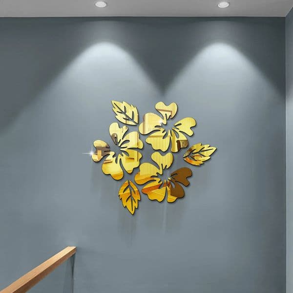 3d Mirror Wall Sticker Flower Art Removable Acrylic Mural Decal Home Room Decor Gold Silver Black Bedroom Bathroom Decoration 240730