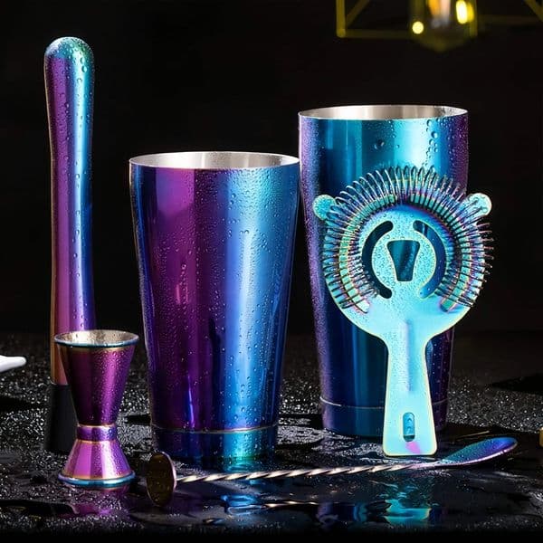Electroplated Colorful Shaker Cup Stainless Steel Shaker Set Boston Cocktail Shaker Tools Wine Accessories Absinthe Spoon 240729
