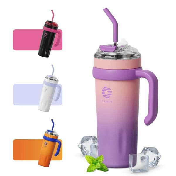 FEIJIAN 40oz Insulated Tumbler With Lid and Straws Stainless Steel Coffee Tumbler with Handle Vacuum Leak Proof Coffee Cup X250321