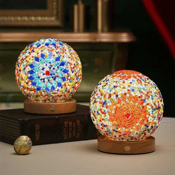 Creative LED Desk Lamp USB Button Warm Dimming Stained Glass Bohemian National Style For Home Bar Bedroom Decor LED Table Lamp B240904