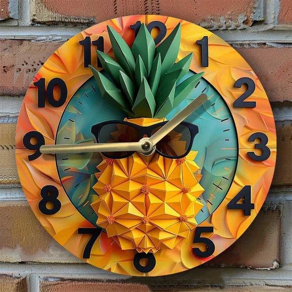 Pineapple Sunglasses Wall Clock Silent Metal DIY Clock Kit with High-Definition 2D Print Included - Tropical Decor for HomeM240731