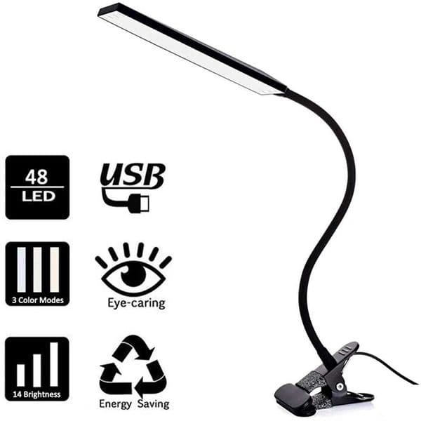 KEXIN 5W LED Clip on Desk Lamp with 3 Modes 11 Brightness 2M Cable Dimmer 14 Levels Clamp Table Lamp B240904