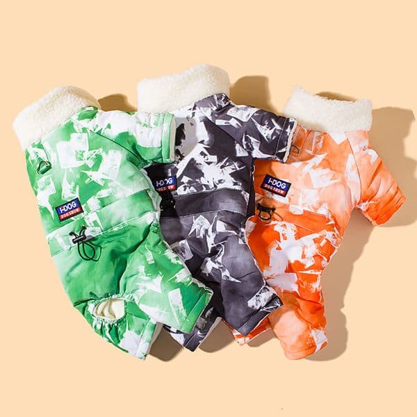 Cozy Four-Paw Winter Protection with 'Fighting Bear' Print Cotton Coverall for Your Canine Buddy