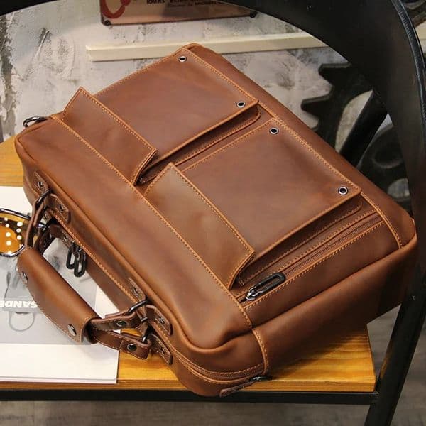 Brown Men Vintage Handbag Business Documents Briefcase Portfolio Laptop Bag Shoulder Messenger Bag Office Handbag 240731