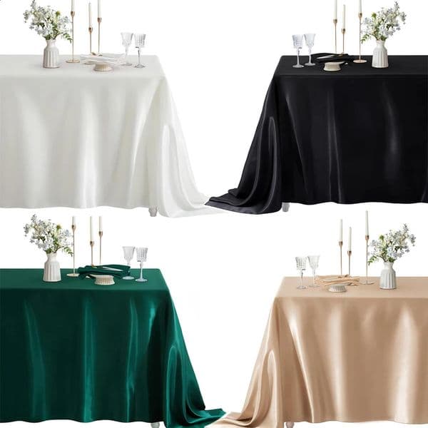 Rectangle Satin Tablecloth Wedding Table Cloth White Black for party Birthday Events Banquet Decor Home Dinner Tablecloths 240730