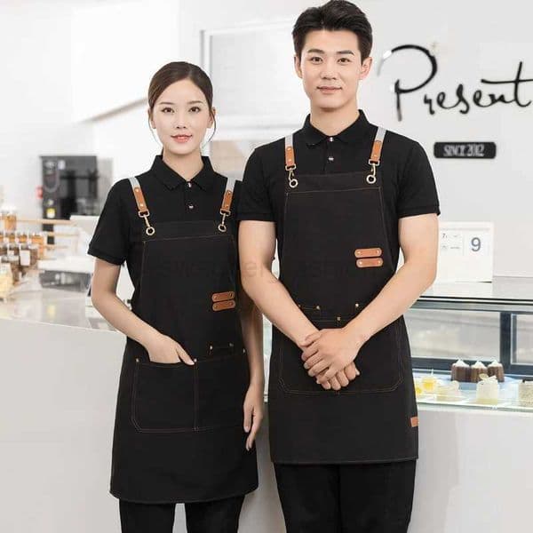 Waterproof Kitchen Apron For Women/Men With Pockets Work Mandil Cleaning Pinafore Restaurant Shop Waiter Work UniformXJ240731
