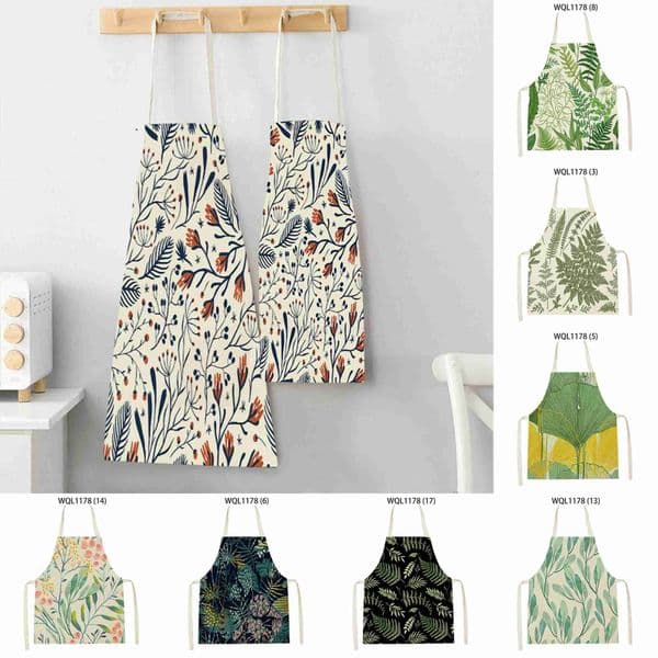1Pcs Tropical Jungle Printed Kitchen Apron Plant Green Leaves Kids Men Women Chef Cooking Aprons Waist Bib Cleaning PinaforesXJ240731