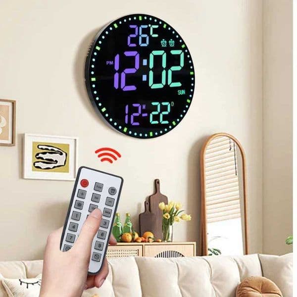 RGB Perpetual Calendar Electronic Alarm Clock Wall Hanging Temperature Date Time Week Display LED Digital Clock for Living RoomM240731