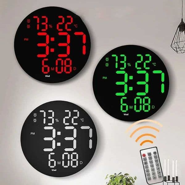 Led Round 3D Large Screen Wall Clock Digital Temperature Humidity Date Display Alarm Clock Modern Home Decor with Remote ControlM240731