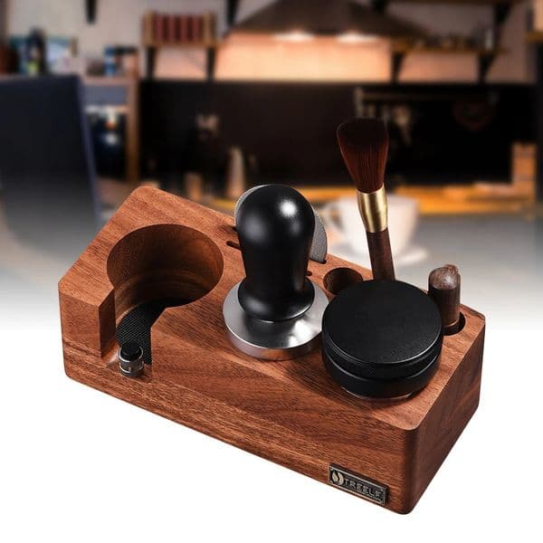 TREELF Coffee Tamper Holder Multifunctional Stand Walnut Espresso Tamping Station Mat Rack 54/58mm Coffee Machine Accessories 240731