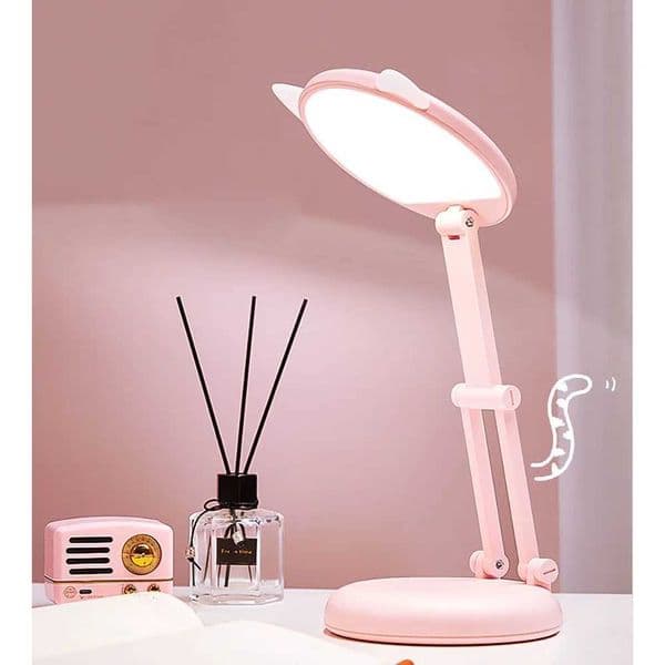 Folding Desk Lamp Pink Eye Protection Table Lamp Cute Cat Ear Night Light Portable Reading And Learning Desk Lamp B240904