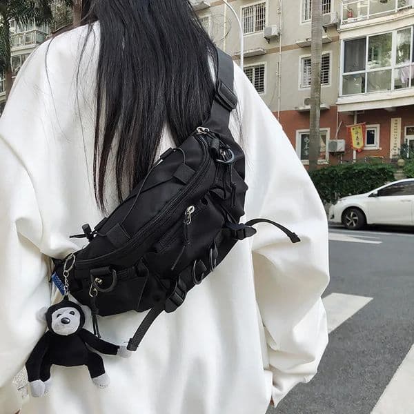 Techwear Style Punk Hip Hop Single Shoulder Crossbody Bag Men Women Street Vintage Chest Casual Sport Fanny Pack 240730
