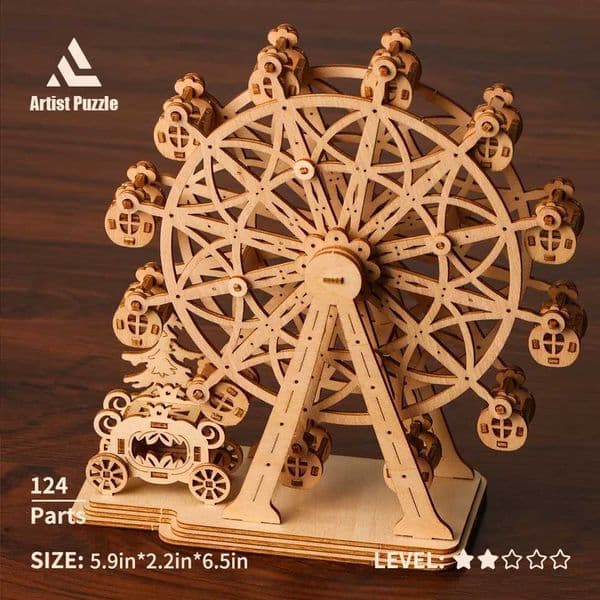 3D Wooden Puzzle DIY Exquisite Rotating Ferris Wheel Toys Building Block Kit Craft Desk Decoration Birthday Gifts For TeensM240731