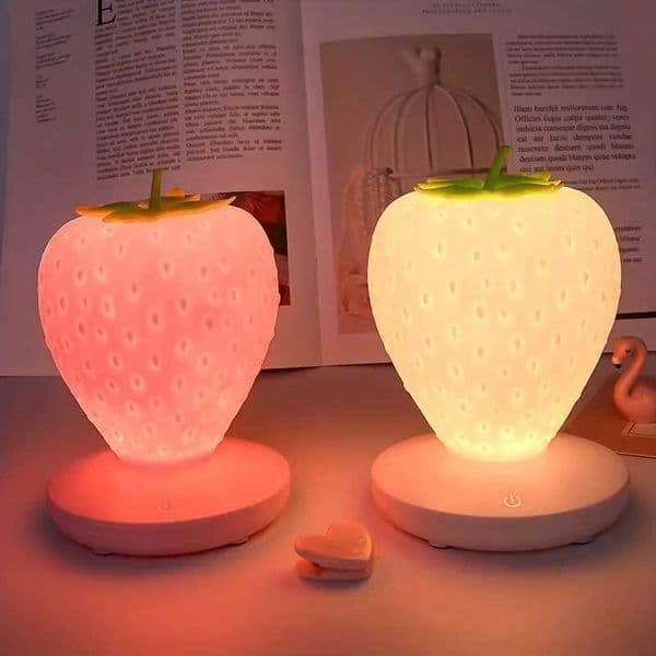 Strawberry Shape USB Rechargeable Silicone Night Light Touch Sensitive Girls Bedroom Creative LED Energy Saving Fun Light Gift B240904