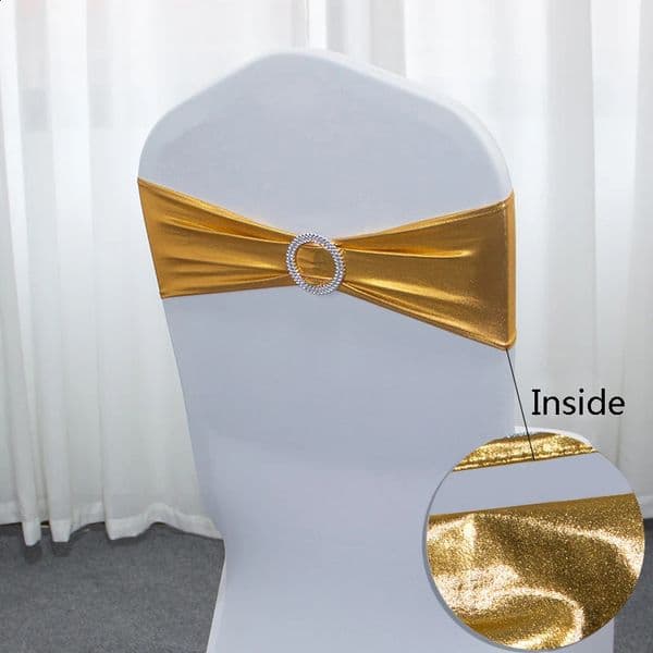 50pcsLot Metallic Gold silver Chair Sashes Wedding Chair Decoration Spandex Chair Cover Band for Party Decor birthday sash 240730