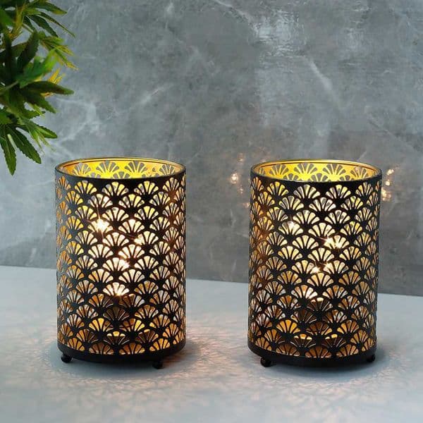 2Pcs Black Metal Table Lamp LED Lantern Battery Powered Lights Cordless Lights Indoor Outdoor Party Patio Event Home Decor B240904