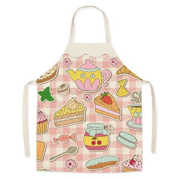 Cartoon Food Print Apron Fruit Pattern Parent-child Sleeveless Apron Linen Stain Resistant Apron Kitchen Cooking AccessoriesXJ240731