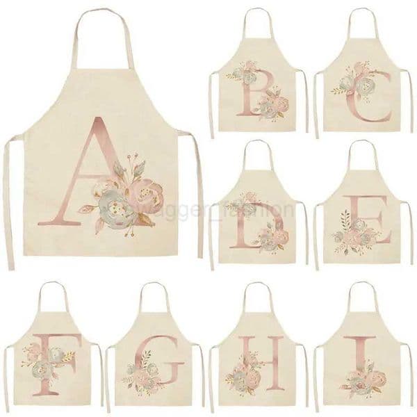 1Pc Pink Letter Flower Cotton Linen Chef Aprons Home Cooking Baking Coffee Shop Cleaning Apron Kitchen Accessories 55x68cmXJ240731