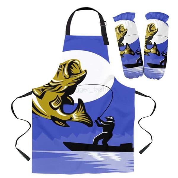 Largemouth Bass Fisherman Fishing Rod Apron Kitchen Baking Accessories Kitchen Bib For Cooking Aprons For Woman Apron KitXJ240731