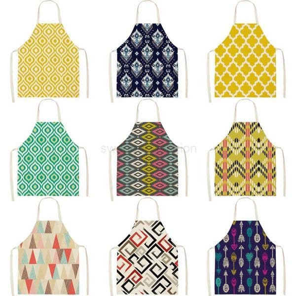 Geometric Pattern Apron Linen Children Adults Wave Triangle Nordic Sweet Apron for Home Kitchen Cooking Baking 55x68cmXJ240731
