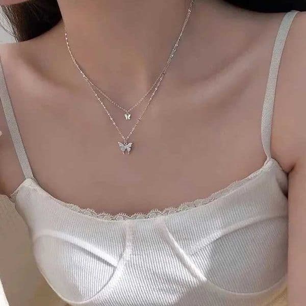 Double layer Clavicle chain necklace jewelry zircon butterfly pendant necklace W240731