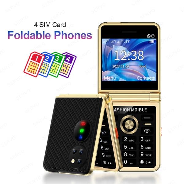 crossborder foreign trade elderly folding flip feature phone fourcard fourstandby straight board elder people mobile standby machine