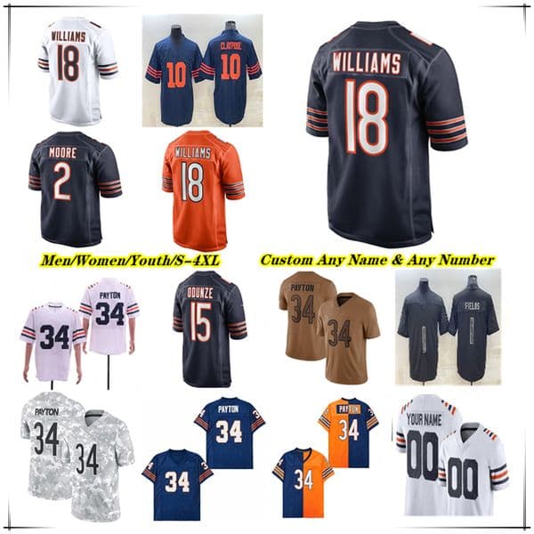 Caleb Williams Rome Odunze Jerseys Football DJ Moore D'Andre Swift Khalil Herbert Cole Kmet Walter Payton Brian Urlacher TJ Edwards Keenan Allen Tyrique Stevenson 4X