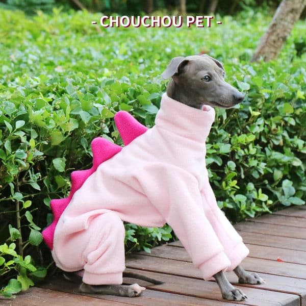 Cute Winter Puppy Clothes Polar Fleece Warm Dinosaur Cotton Italian Greyhound Whippet Dog pink 241028