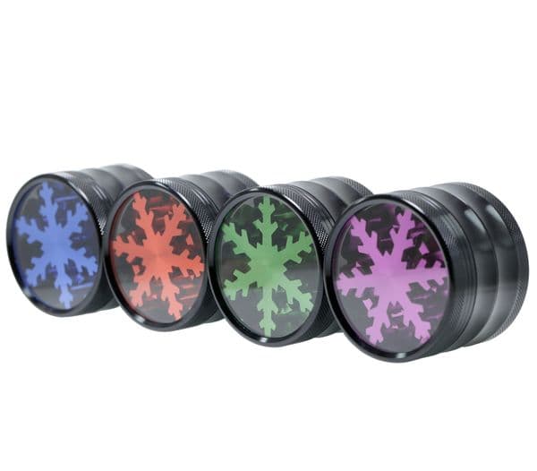 63x47mm 4 Layer Aluminum Alloy Spice Grinder Snowflake Design Clear Top Seasoning Crusher Tool