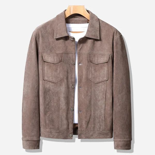 Mens suede leather jacket vintage cargo jacket mens clothing spring and autumn 241031