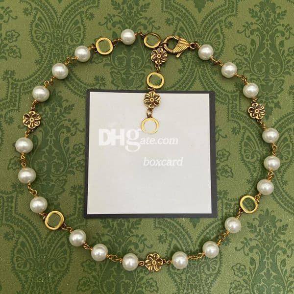 Luxury Pearl Golden Necklaces Designer Gold Plated Chain Necklaces Lady Wedding Charm Necklaces With Box