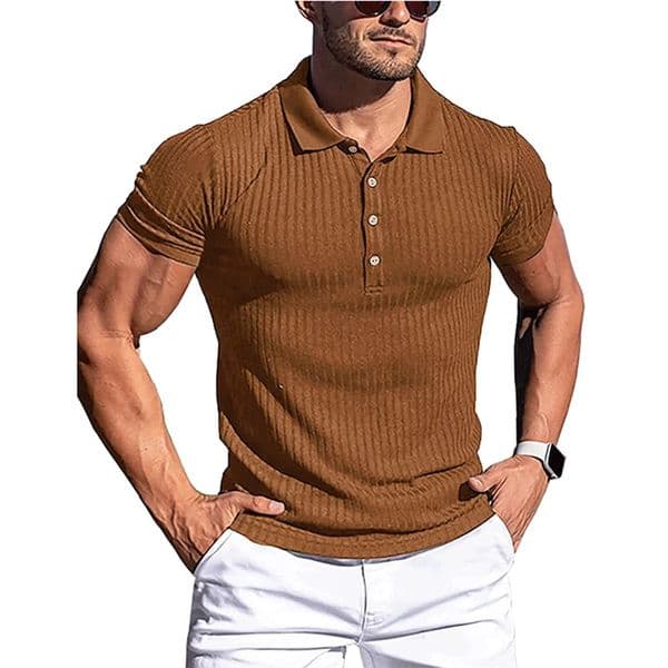 Summer Polo Men Solid Stripe Fitness Elasticity Short Sleeve Polo Shirts for Men Fashion Stand Collar Mens Shirts 240325