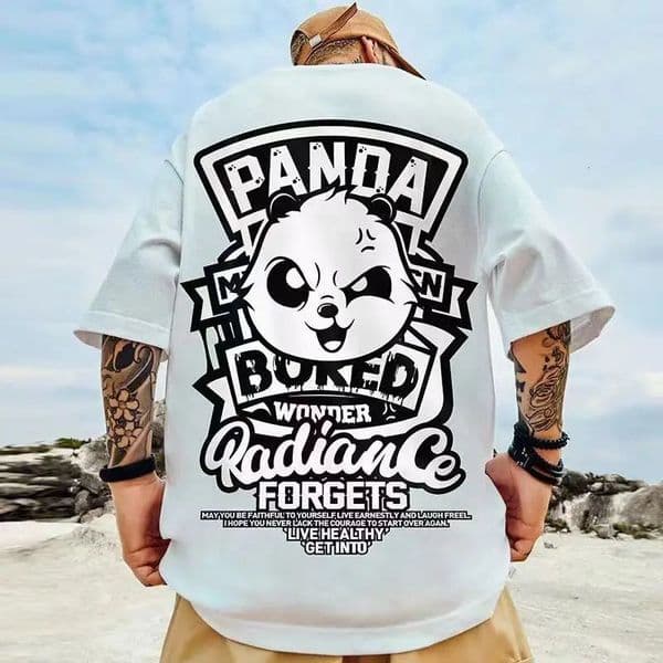 Summer Mens Cotton T-Shirt Funny Panda Print Cartoon Short Sleeve Tops O-Neck Tee Y2k Anime Casual Oversized T Shirt 8XL 240321