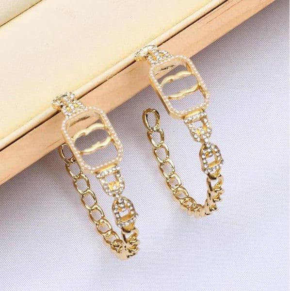 20style personality Fashion Designer Stud Earrings for Women Double Letter Geometric Big Annulus Earrings Inlay Crystal Rhinestone Eardrop Wedding Jewelry