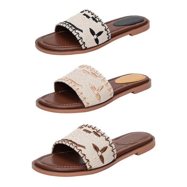 Designer Flat Sandals Luxury Slippers Women's Embroider Sandal Fashion flip flop Letter Slipper for Women Summer Beach Slide Ladies Low Heel Shoes