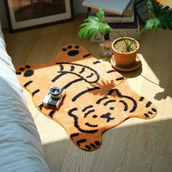 Cartoon Decor Carpet For Rooms Bedrooom Bathroom Floor One Piece Aesthetic Entrance Cute Tiger White Orange Mat Small RugXJ241101J260519