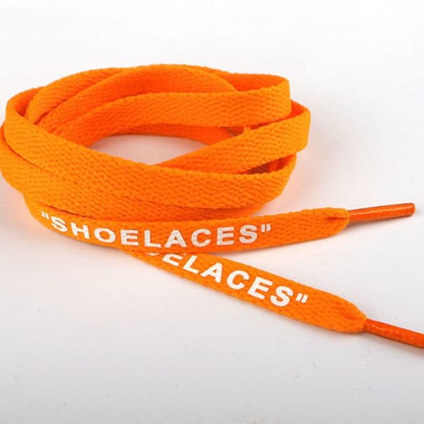 Colorful SHOELACE lace Letter Font 8mm Double Sides Printed "SHOELACES" Black White Laces Signed Off Flat shoe Laces