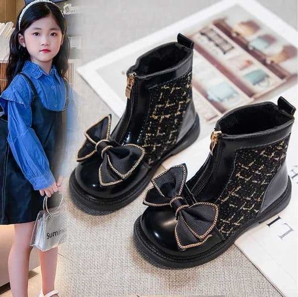 High Quality Girls short boots are simple soft breathable childrens fashionable leather boots with zippers childrens cute princess boots with bows winter T241102