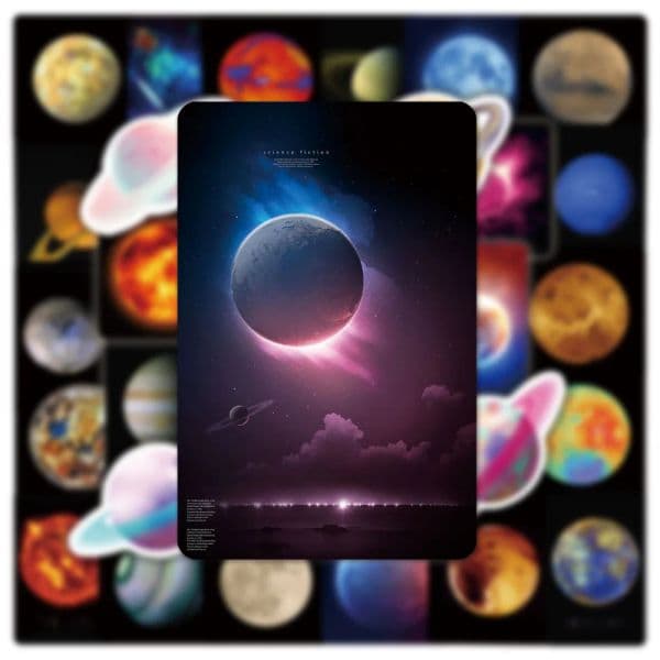 50pcs Universe Planets Stickers Laptop Stationary Scrapbook Notebook Lage Aesthetic Outer 2025 Space new Vinyl Decals for Kids Gift