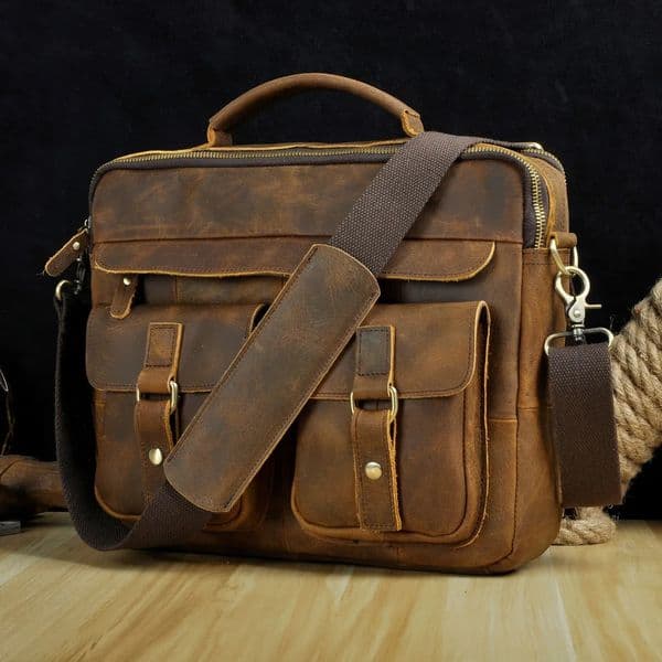 Leaokuu Men Real Leather Antique Style Coffee Briefcase Business 13 Laptop Cases Attache Messenger Bags Portfolio B207d 241029