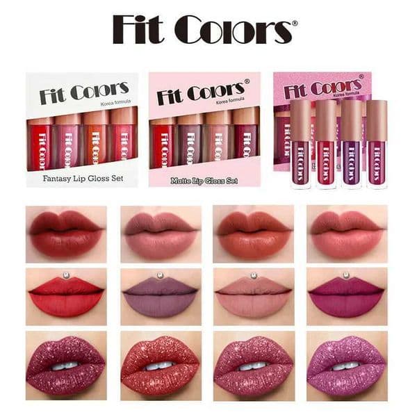 Designer Lipstick Fit Colors 4-Piece Matte Velvet Lip Gloss Set - Durable, Fruit-Infused, lip plump Non-Sticky Color With Diamond Shine Lip Balm
