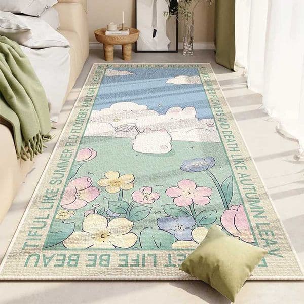 VIKAMA Crystal Pile Carpet Small Fresh Flowers Living Room Washable Non-Slip Dirty Resistant Mats Bedroom Bedside RugsXJ241101