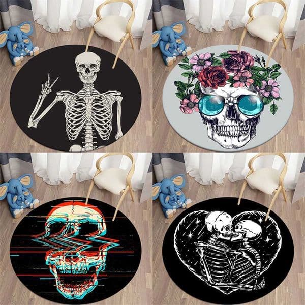 Skeleton horror art high-definition pattern circular carpet home living room sofa bedroom floor decorationXJ241101